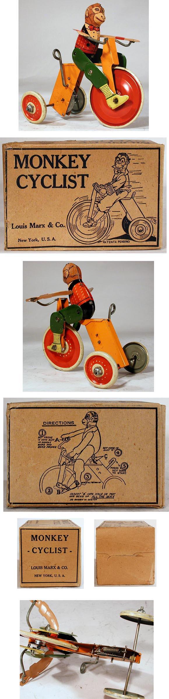 1933 Marx, Mechanical Monkey Cyclist in Original Box